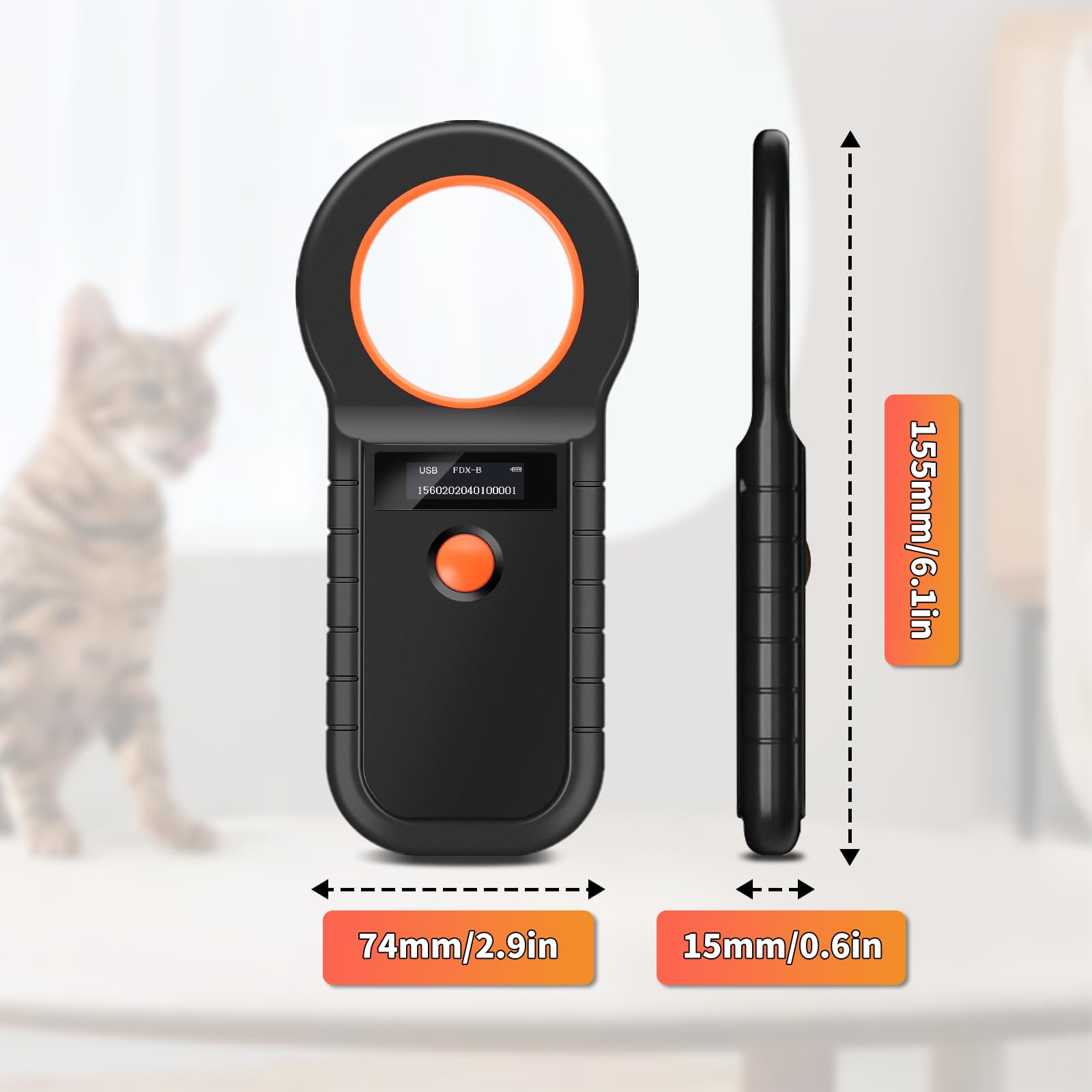 Lecteur de Puces OLED pour Chiens/Chats, Scanner de Micropuces pour Animaux de Compagnie, Lecteur de Puces USB pour Animaux de Compagnie Rechargeable pour EMID/FDX - B (ISO 11784/11785)