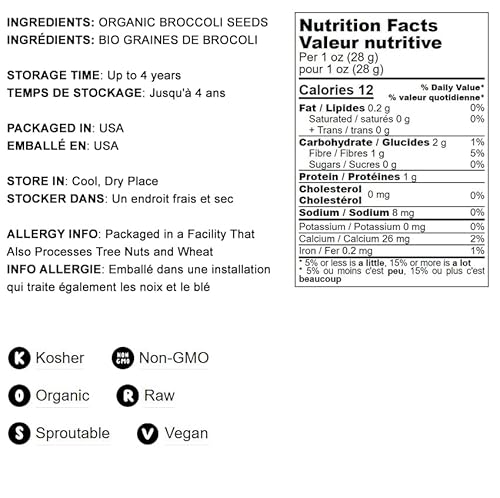 Organic Broccoli Seeds For Sprouting, 1 Pound – Non-Gmo, Vegan, Kosher, Sirtfood, Bulk. Rich In Sulforaphane, Vitamin C. Grow Sprouts, Microgreens For Salads, And Sandwiches. High Germination Rate. #TOP3