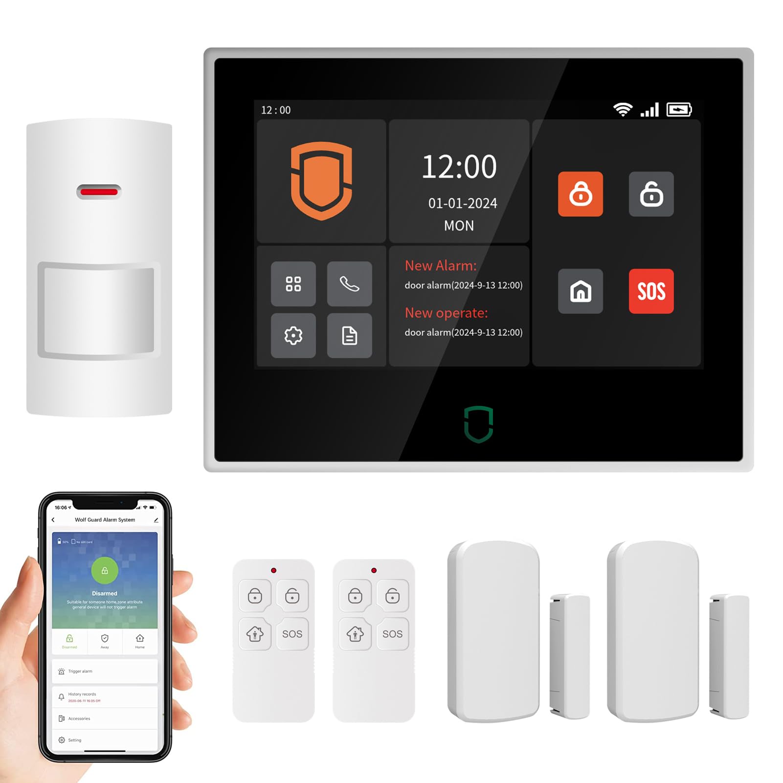 Wolf Guard antifurto allarme casa domestico con touch screen da 7 pollici, sistema di sicurezza intelligente 4G + WiFi con controllo tramite app Tuya, rilevatore di movimento (WT4F-B)