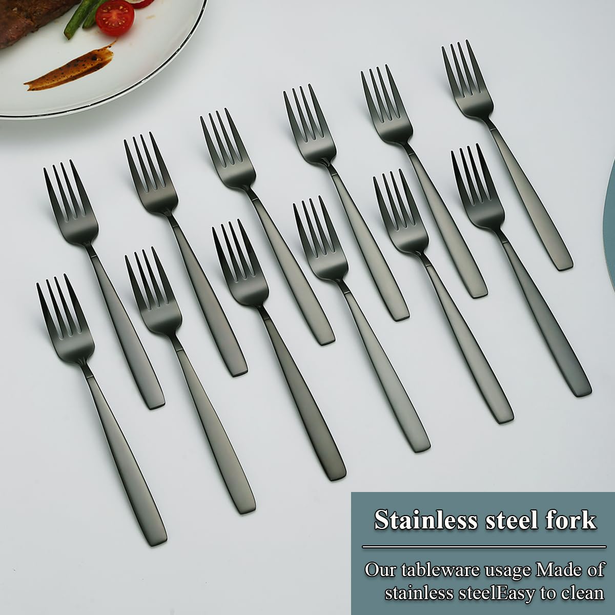 Set 6 Forchette Nere GoGeiLi - Acciaio Inox Satinato 20.3cm