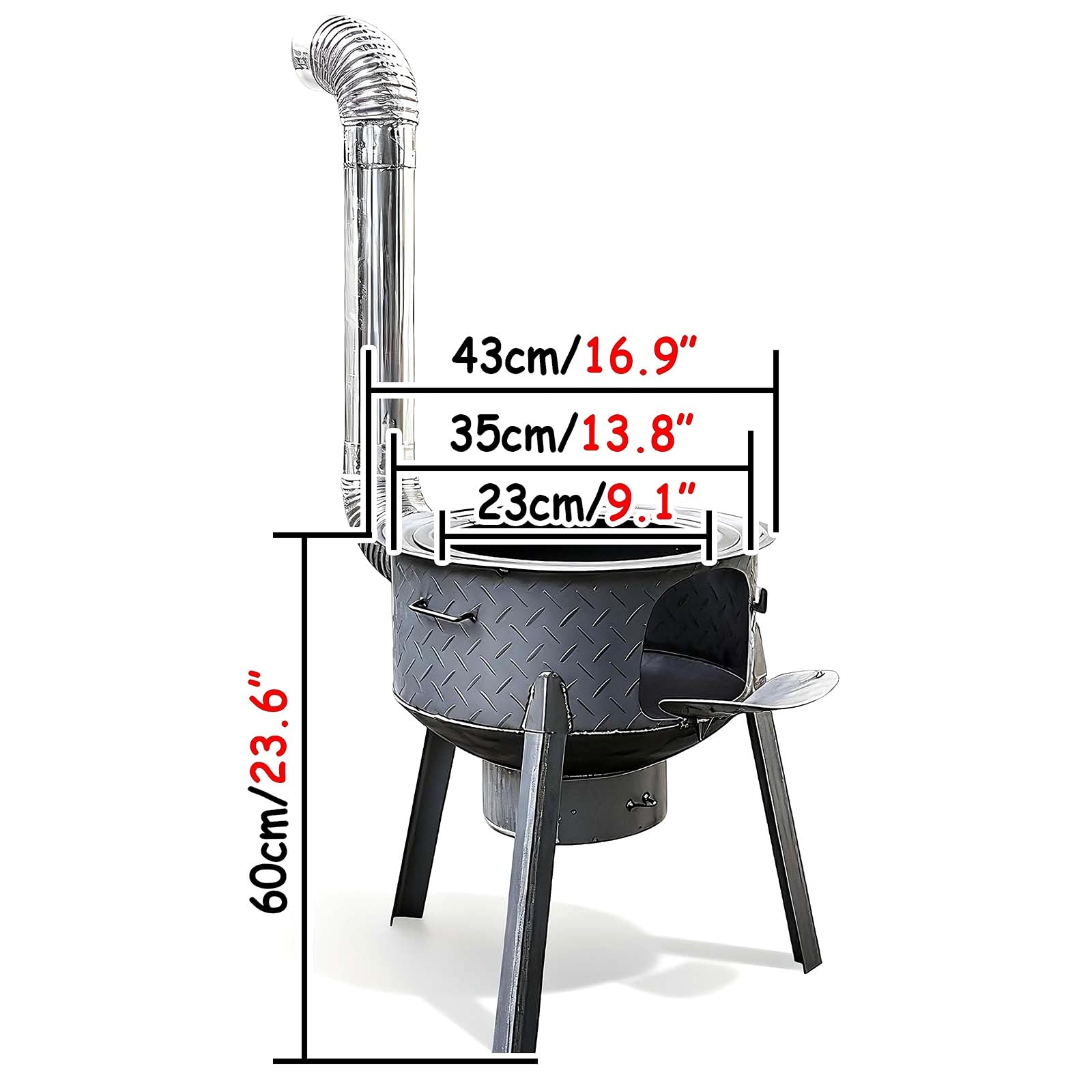 Stufa a Legna per Casa Rurale con Tubo di Fumo Fornelli da Campeggio Portatili con Piastra in Acciaio Spessa 2mm per Soffriggere, Bollire, Cuocere a Vapore, Grigliare(43 * 43 * 60cm)
