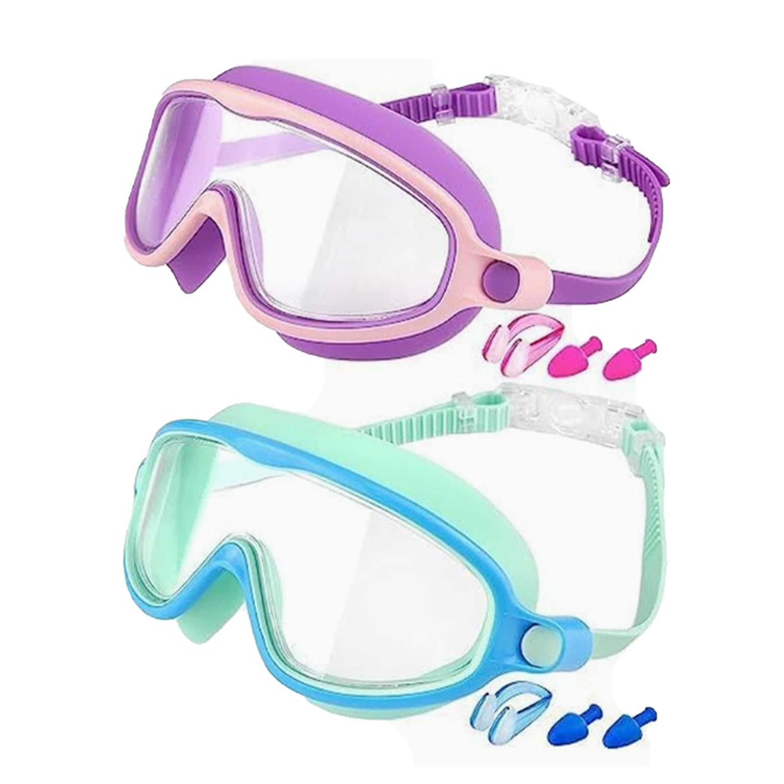 Alevez Tibatoes Goggles, with Nose Clip and Ear Plugs, No Leak Swim Goggles 2PCS (B)