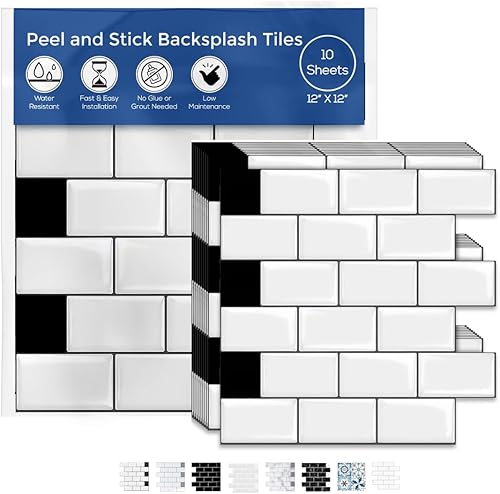 Pelar y pegar, azulejo 3D contra salpicaduras, azulejos para despegar y pegar, 10 hojas de 12 x 12 pulgadas, azulejos de metro para cocina, azulejos disponible en Yaxa Guatemala