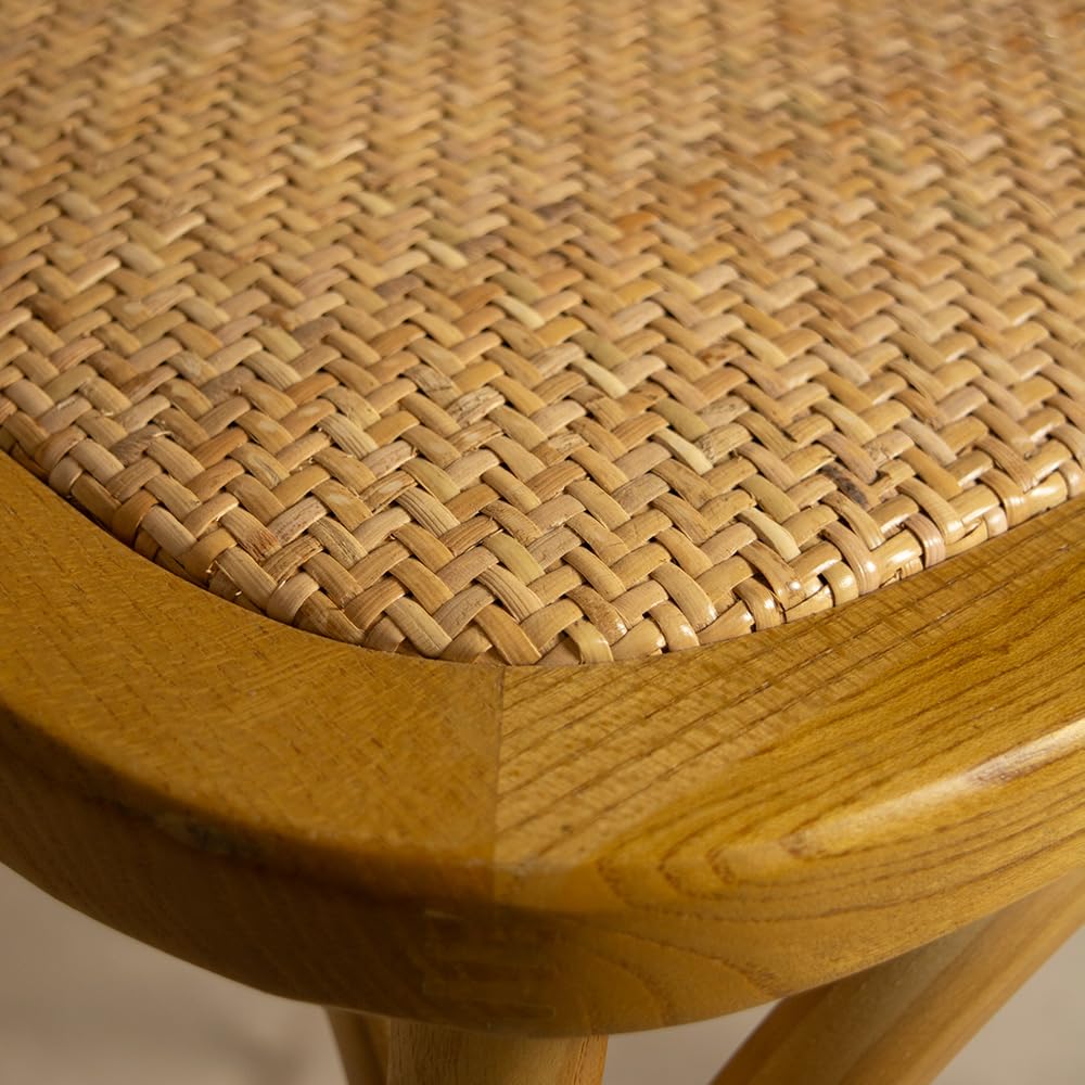 EME - Silla Comedor de Madera Cannage Color Natural con Asiento de ratán Natural y Respaldo de Mimbre. Incluye 1 Unidad. Silla Madera y Mimbre Apilable.