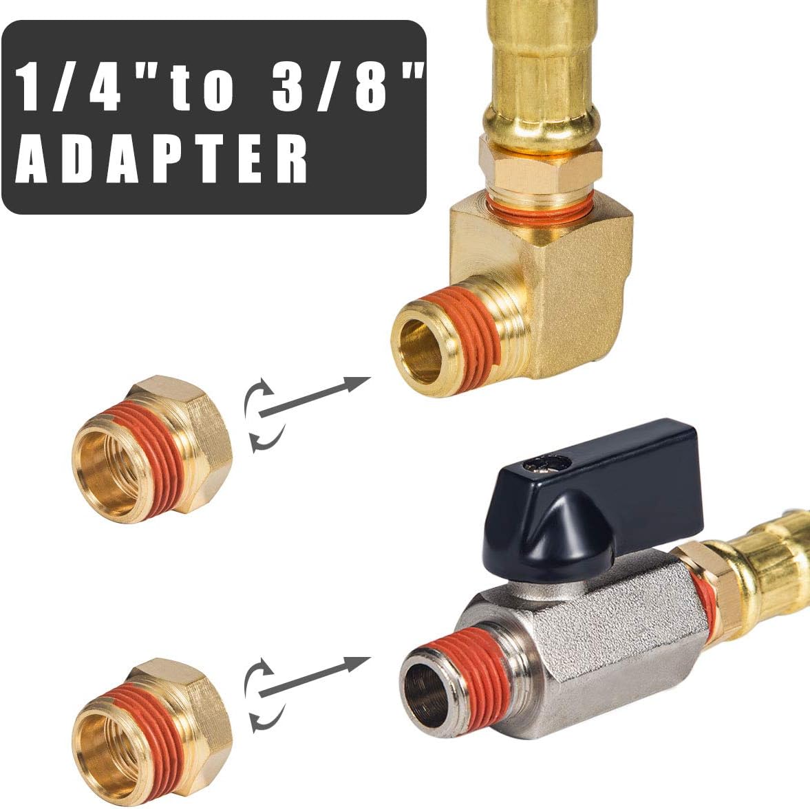 Extended Tank Drain Valve Assembly Kit,10 Inch Braided Steel Hose 1/4 Inch NPT Drain Valve and Elbow Fitting for Air Compressor with Two Extra 1/4" to 3/8" Brass Adapter and Thread Seal Tape