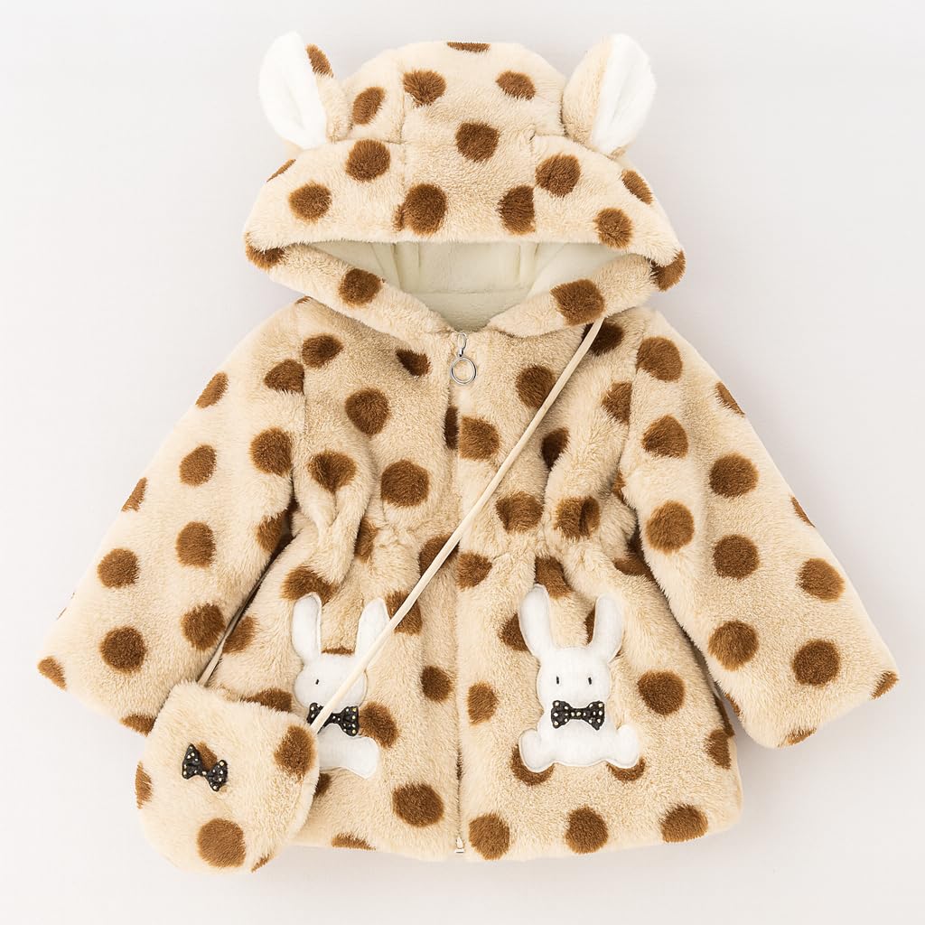 Bold N Elegant Wool Fur Warm Winter Outerwear Hooded Baby Jacket Coat with Soft Plush Teddy Bear Bag for Infant Toddler Boy Girl Kids (IN,12-24 Months, Brown) 2