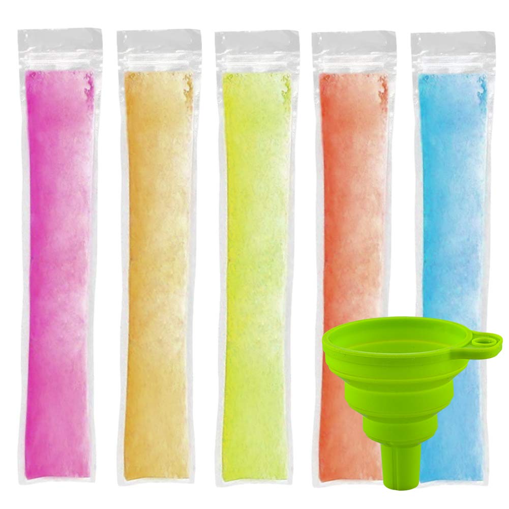 Ice Popsicle Pouches 150 PCS, CLTPY Ice Popsicle Mold Bags with A Funnel and Zip Seals, Disposable Ice Pop Pouch for Healthy Snacks, Yogurt Sticks, Juice & Fruit Smoothies (8.66"×2.37")