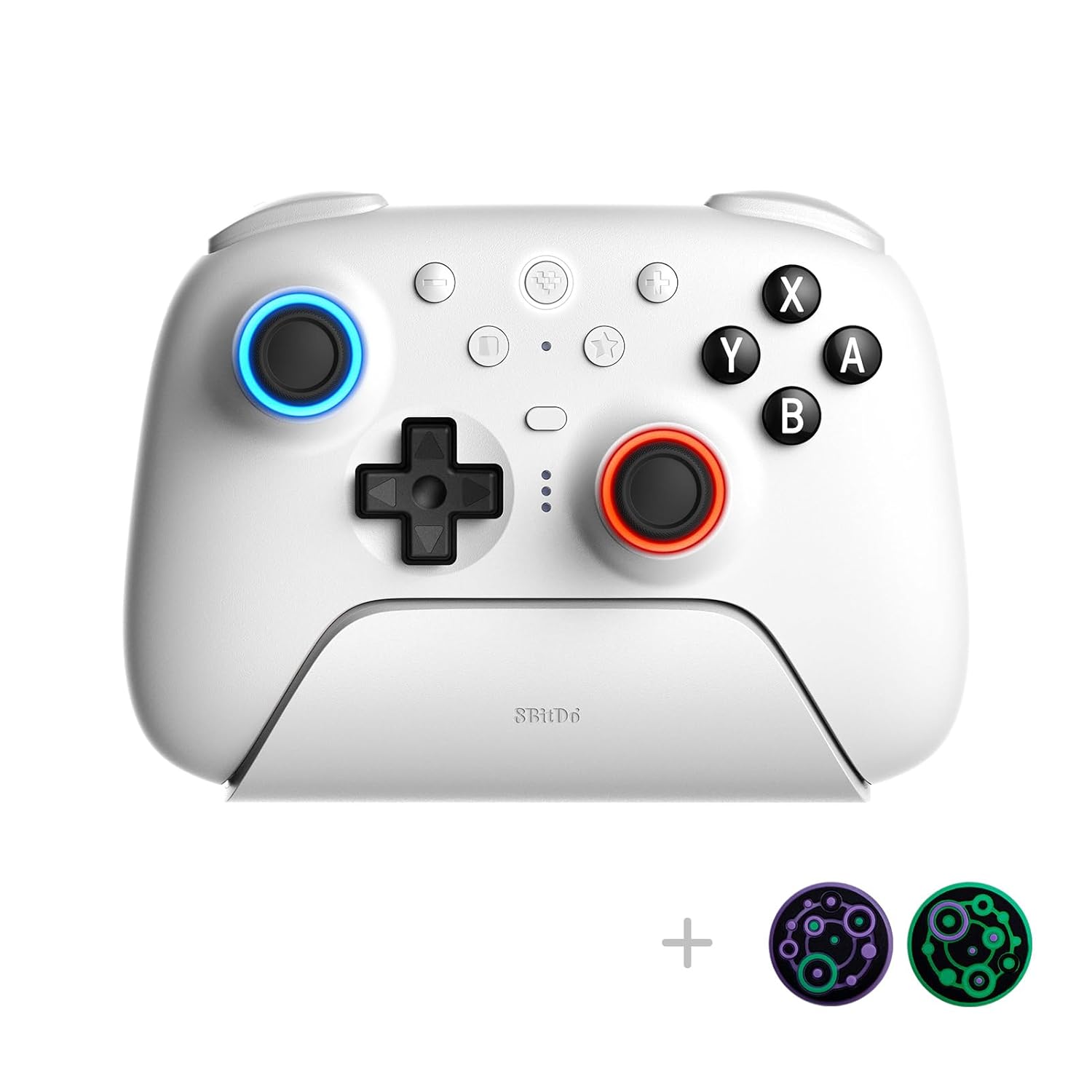 Фронт view of the 8Bitdo Ultimate 2 Bluetooth Controller in white, showing all buttons and joysticks.