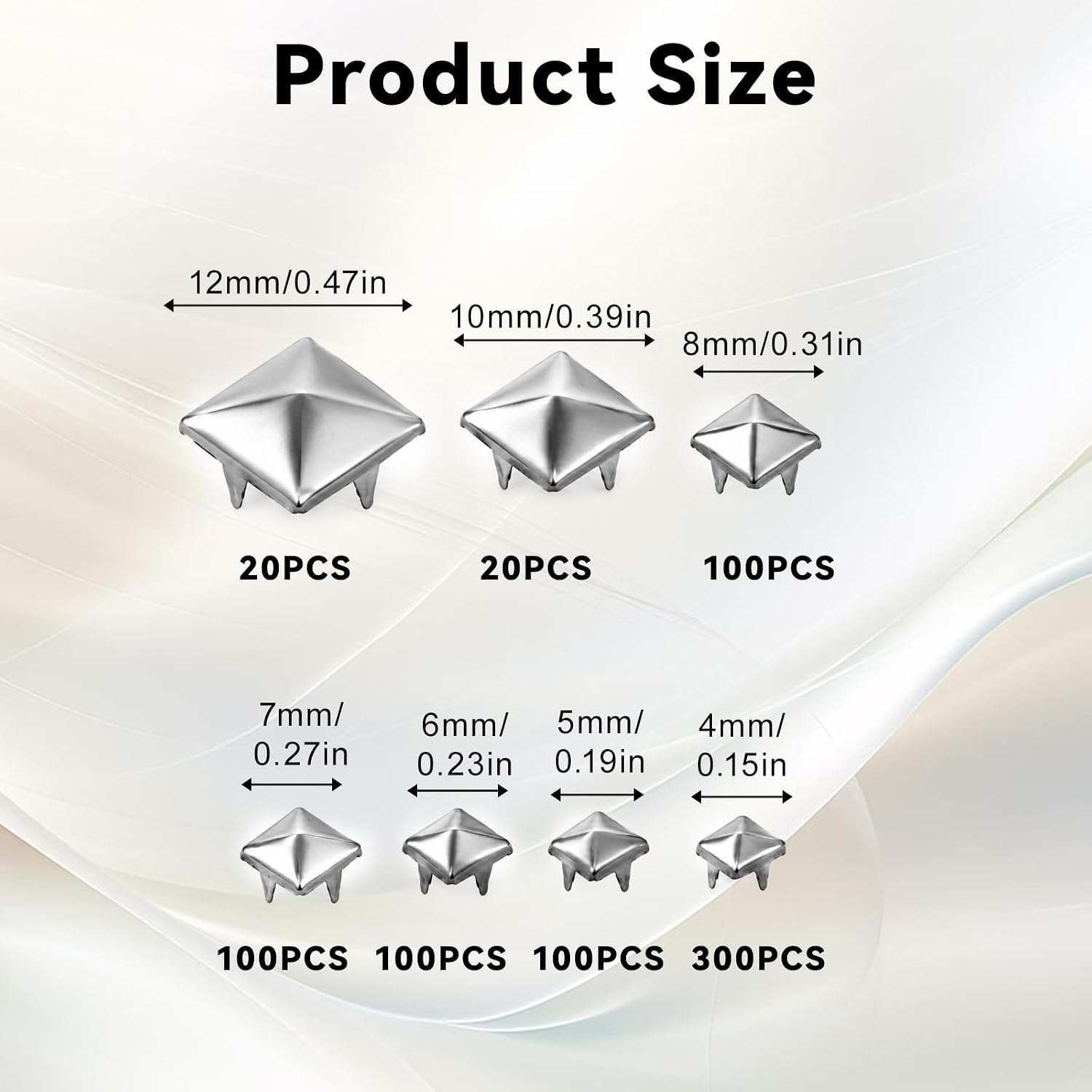 Gsbnjuy 800Pcs Metal Spikes Square Pyramid Star Four-jaw Studs for Clothing image 2