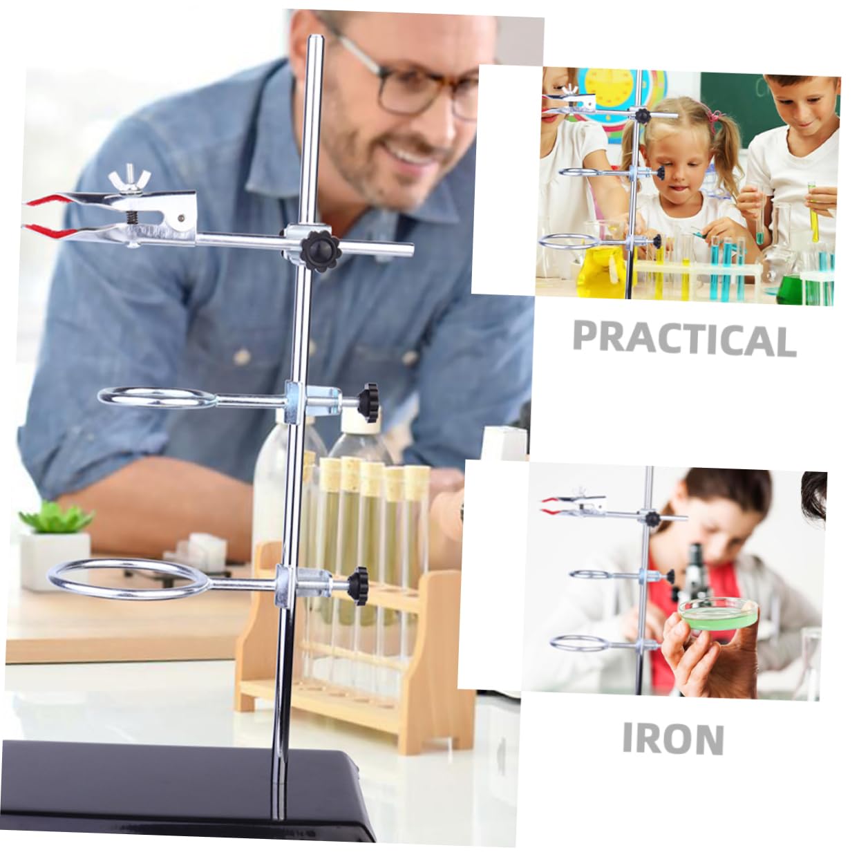 Homoyoyo Support Métallique de Laboratoire Matériel pour Chimie et Physique Pince pour Flacons et Entonnoirs Instrument de Support Stable pour Expériences