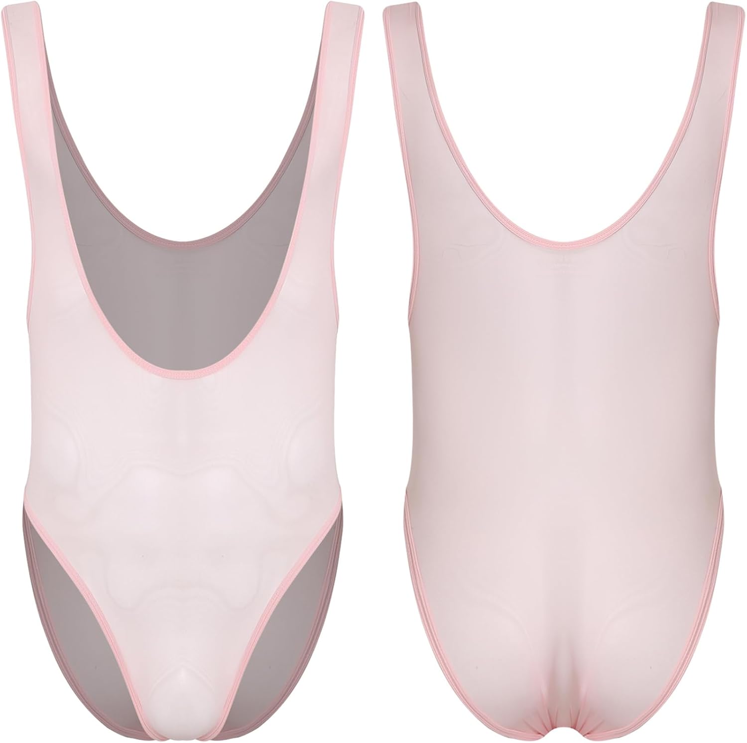 Vxuxlje Mens See Through Sleeveless Bodysuit Deep U Neck High Cut Bulge Pouch Leotard Nightwear