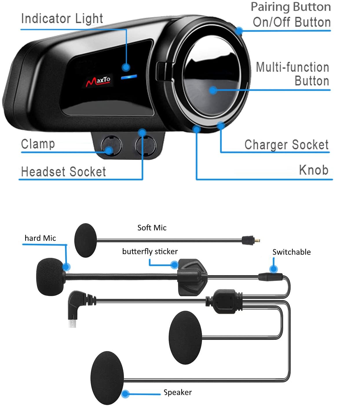 QSPORTPEAK Motorcycle Helmet Bluetooth Intercom Kit 1000M - Dettaglio