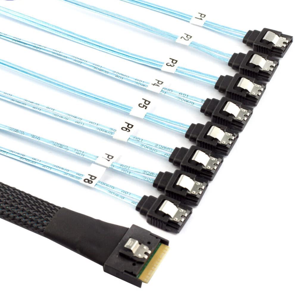 PCI-E Slimline SAS SFF-8654 8I a 8 Puertos SATA Cable de conversión de Disco Duro (0.8m,Black)