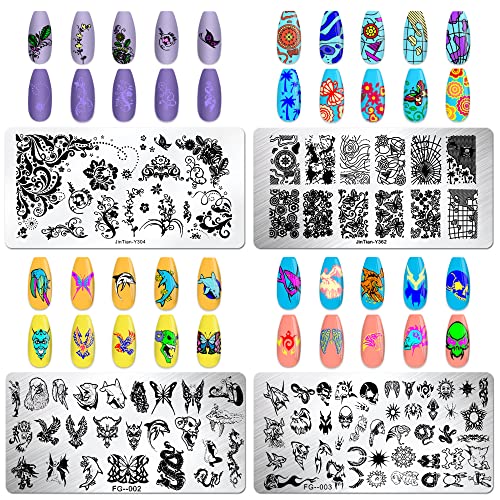 Bellelfin Nail Stamper Kit 4Pcs Nail Stamping Plate Flower Animal Leave Image Template With Nail Art Stamp And Scraper For Manicure Stamping Kit #TOP3
