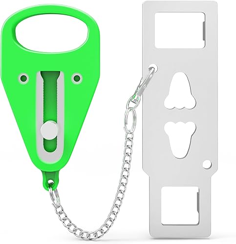Miniatura 1 de Cerradura de puerta de viaje portátil verde de 1 pieza, cerradura de puerta adicional para asegurar puertas desde el interior, simple y eficaz