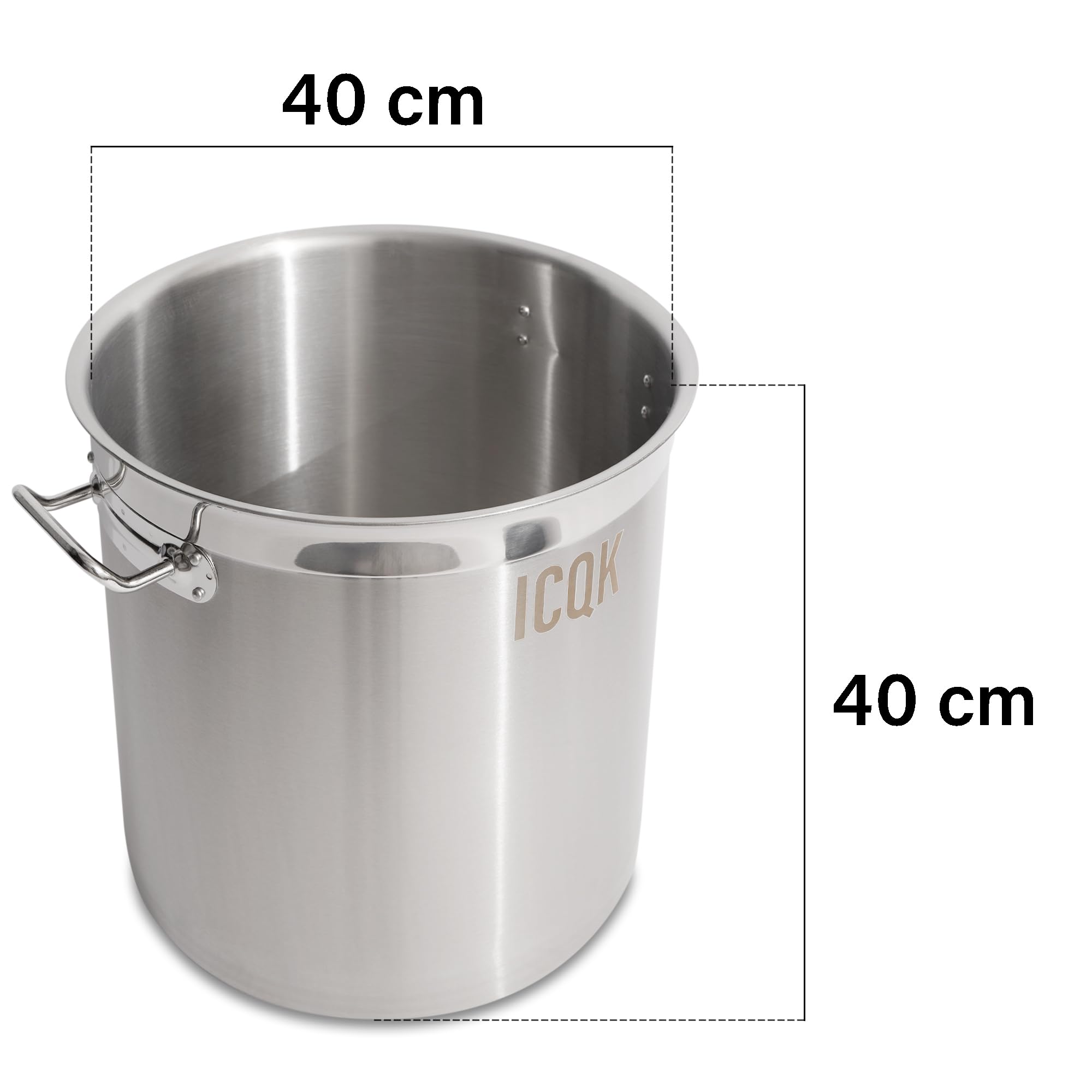 Pentola in Acciaio Inox 50 L, Coperchio Incluso, ⌀40 cm, Con Bordo A Versare, Compatibile con Induzione, Elettrico, Ceramica, Gas, Fondo Triplo Strato, Manici in Acciaio, Assistenza ITALIA