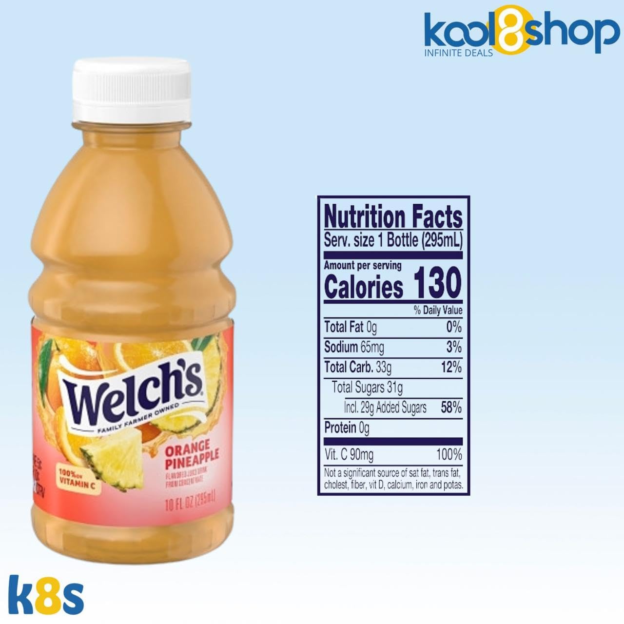 Welch’s Orange Pineapple Juice Drink 10 fl oz Plastic Bottle 24-Pack + 2 Reusable Snack Bags by KOOL8SHOP Infinite Deals