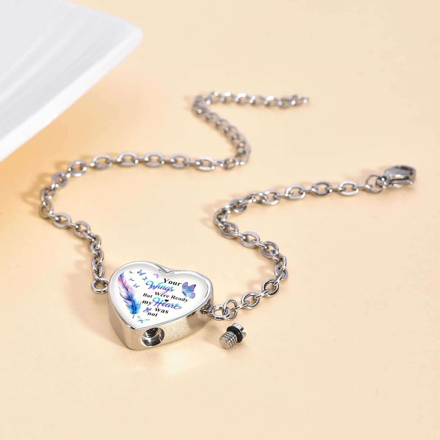 RIPFEVURN Wing Heart Cremation Jewelry Urn Bracelet for Ashes for Women Memorial Ashes Keepsake Link Bracelet - Image 5