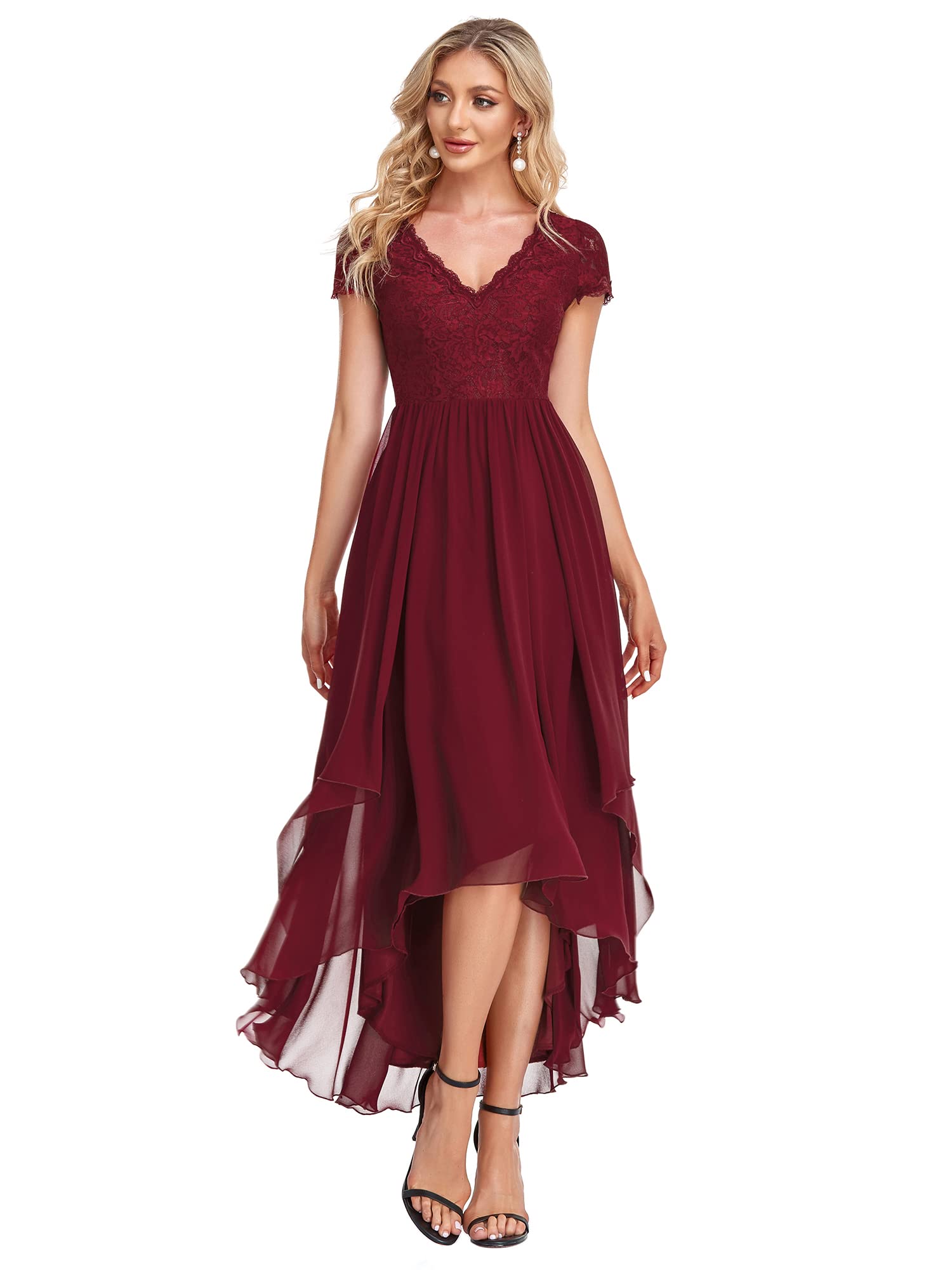 Women's Deep V-Neck A-Line High Low Chiffon Evening Dresses for Women 0139A
