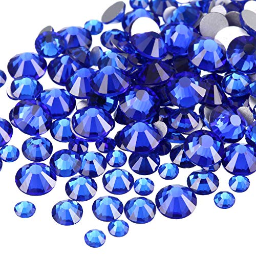 Ad Beads 1440 Pieces Mixed Size No Hotfix Glue On Quality Glass Flatback Rhinestones Round Crystal Gems (07 Sapphire) #TOP1