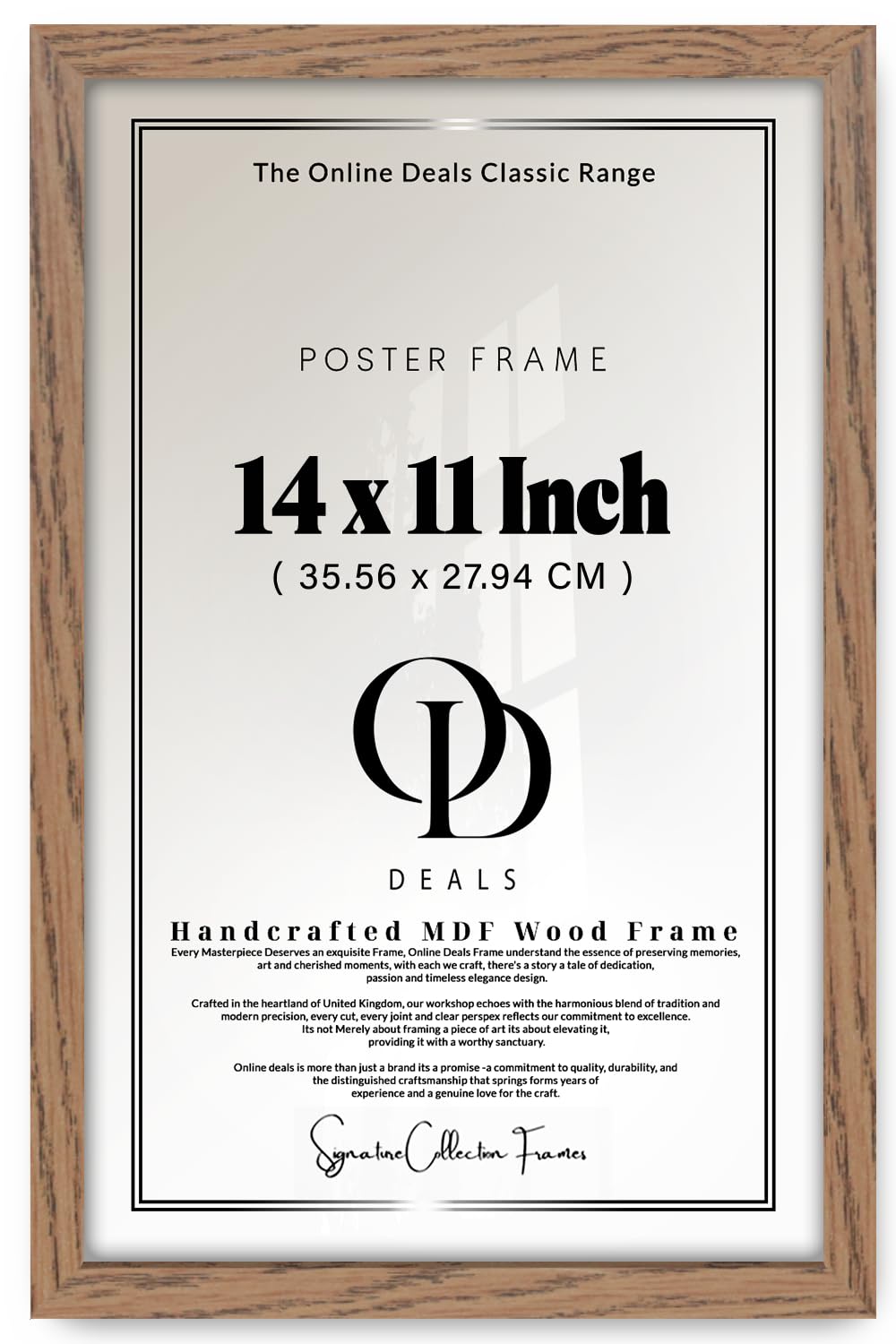 OD Deals | Photo Picture Frame 14 X 11 Inch — Rectangle Certificate Display With Perspex Cover For Living Room And Studio Gallery (35.56 X 27.94 CM) Dark Oak Wood Finish — Wall Or Tabletop Use