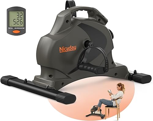 Niceday Ejercitador de pedales para debajo del escritorio con 16 niveles de resistencia magnética, mini bicicleta estática para entrenamiento de