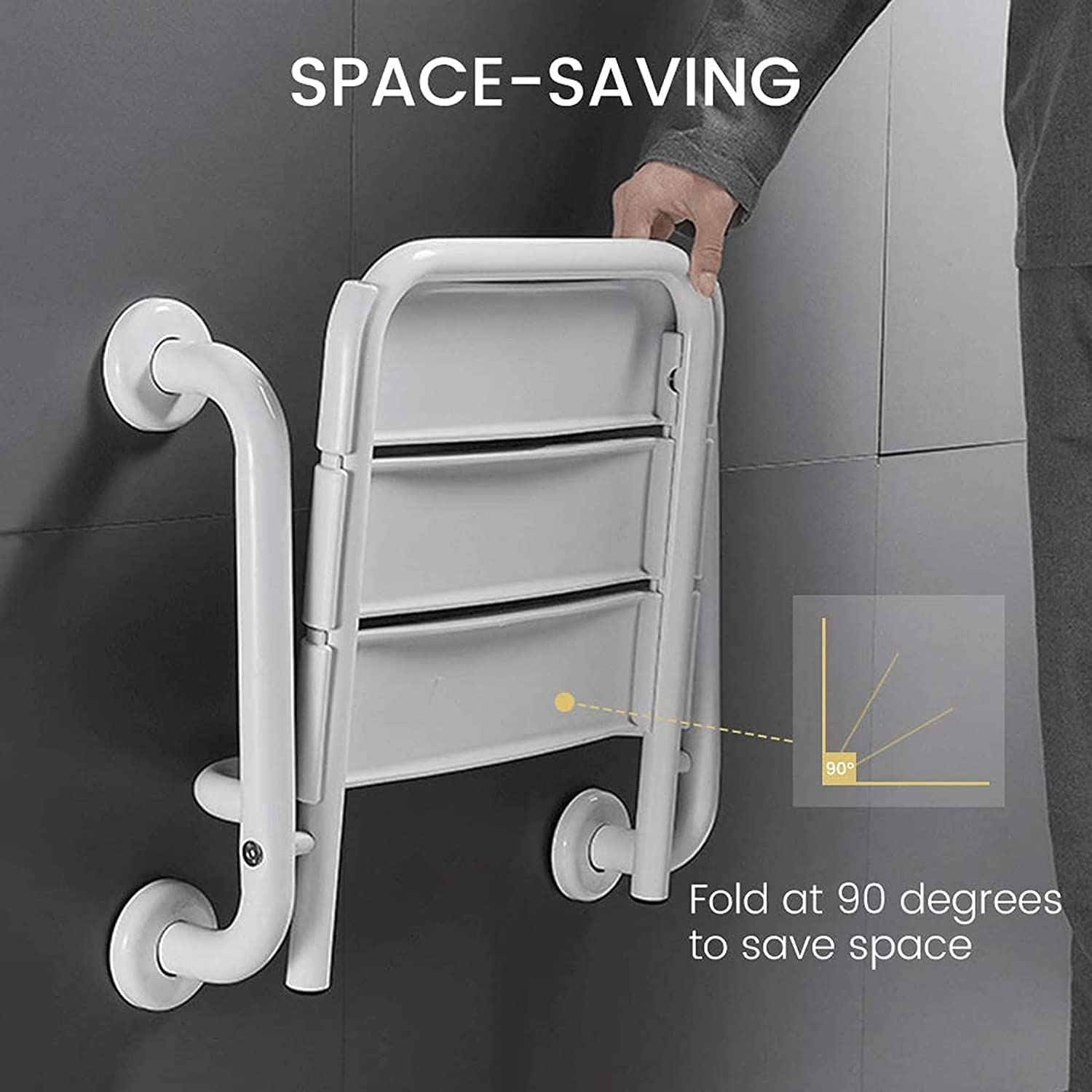 Asiento de Ducha abatible montado en la Pared Silla De Ducha Plegable Con Reposabrazos, Asiento De Ducha Montado En La Pared for Personas Mayores, Banco De Ducha De Baño Plegable Multifuncional 2 En 1