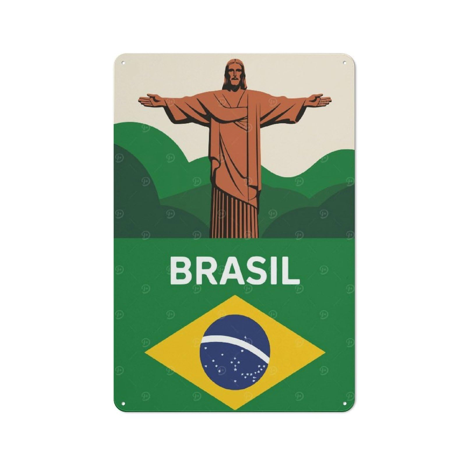 Junmoney Brazil Christ The Redeemer Illustration Tin Wall Plaque 30X20cm With For Café Or Restaurant, Suited To Restaurant Decor Fans