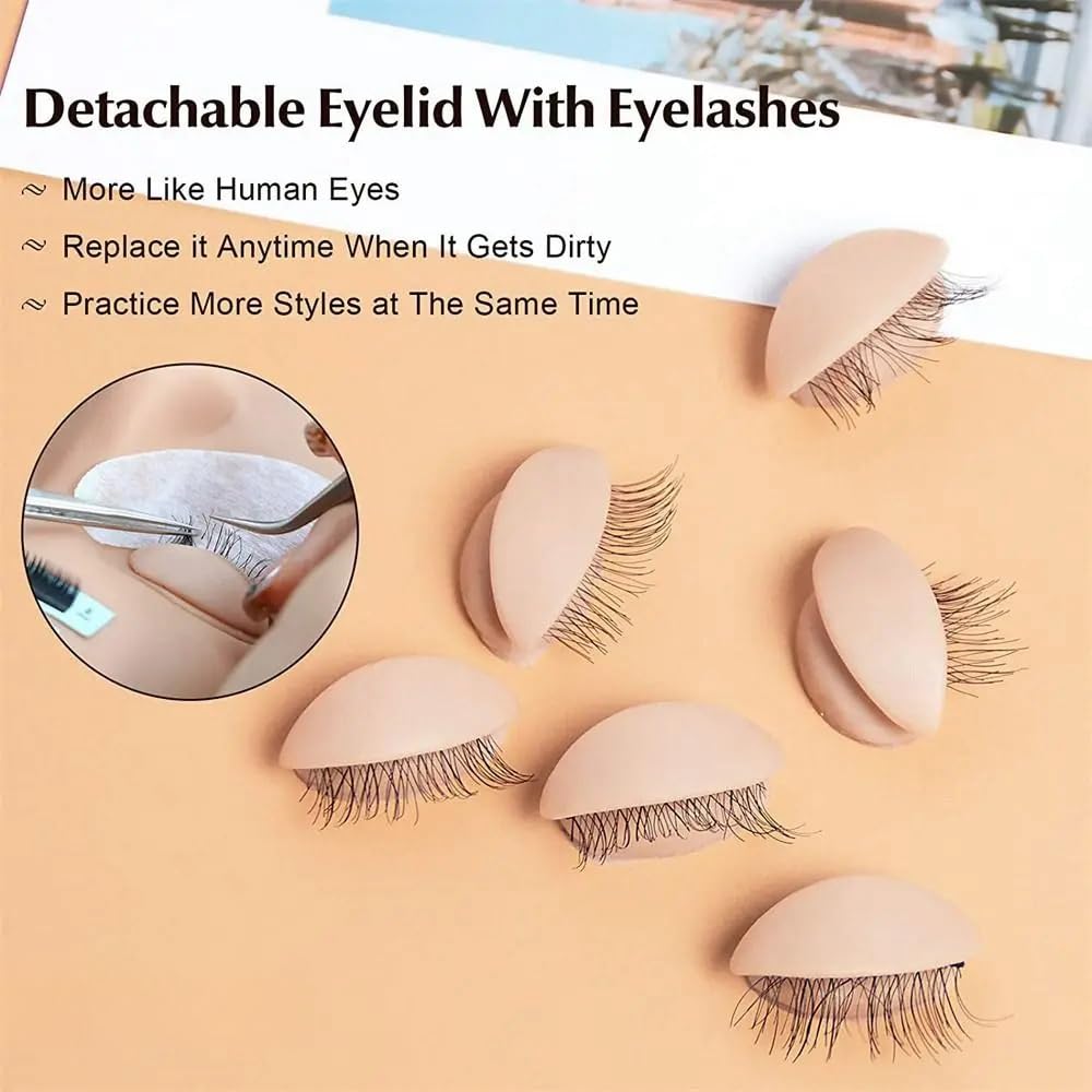 HuYiGGZ 6 works Replacement Eyelids for Mannequin Head Removable Realistic Eyelids with Eyelashes Mannequin Head Eyelids for Eyelash Training Practice Makeup Extension - Image 3