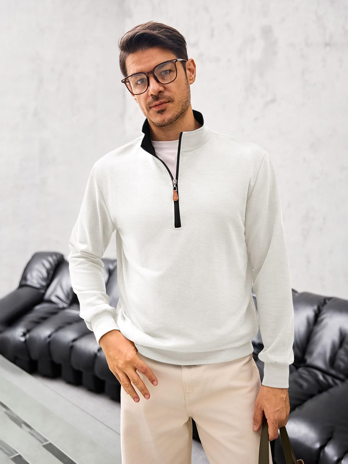 Sudadera de manga larga para hombre, de algodón, ligera, con cremallera de un cuarto — view 3