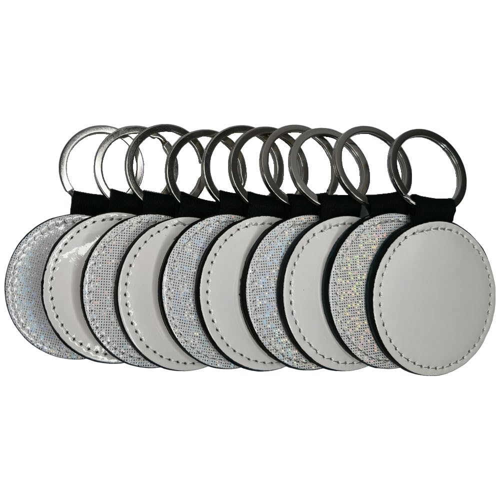 Yongkang 10 pieces Sublimation Blanks keychain Glitter PU Leather both sides can be sublimated DIY Craft (Rounded)