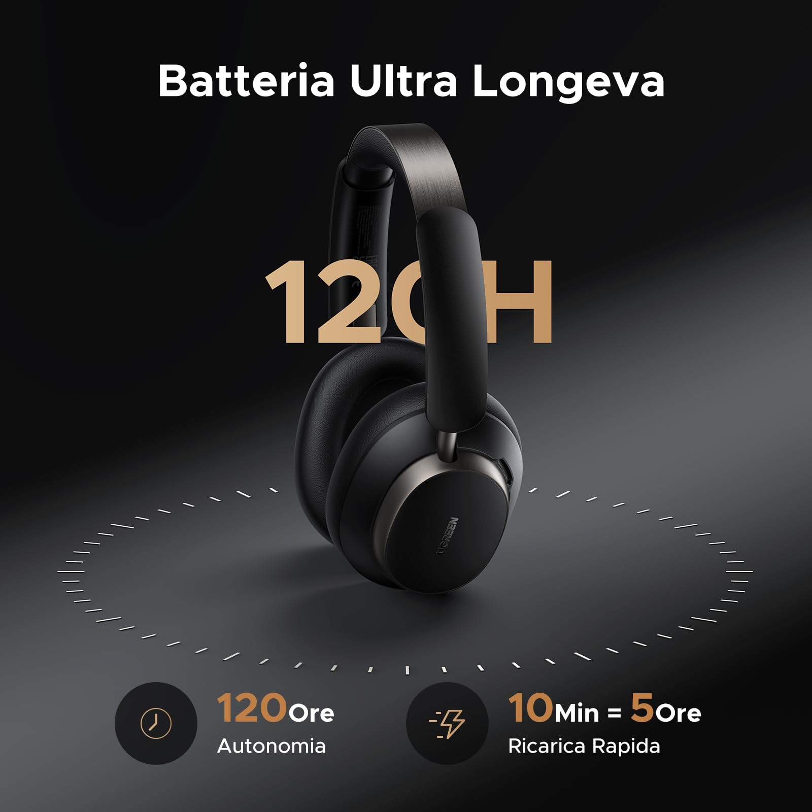 UGREEN Studio Pro Cuffie Bluetooth Over-ear ANC Adattiva 48dB Hi res | Cuffie Bluetooth Cancellazione Attiva del Rumore Ibrida Adattiva 48dB Bluetooth 6.0 120 Ore Audio Spaziale Equalizzatore Nero