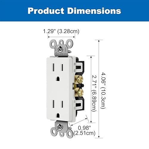 Miniatura 7 de BESTTEN Paquete de 20 receptáculos eléctricos decorativos de pared de 15 amperios, no resistentes a manipulaciones, 15A125V1875W, para uso