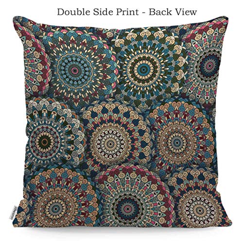 Wondertify Throw Pillow Case Cover Mandala Boho Chic Flower Seamless Pattern Elegant Floral Background Ornament Blue Pink Beige,Soft Linen Pillow Case For Boy Girls Bedroom/Living Room 18X18 Inch #TOP1