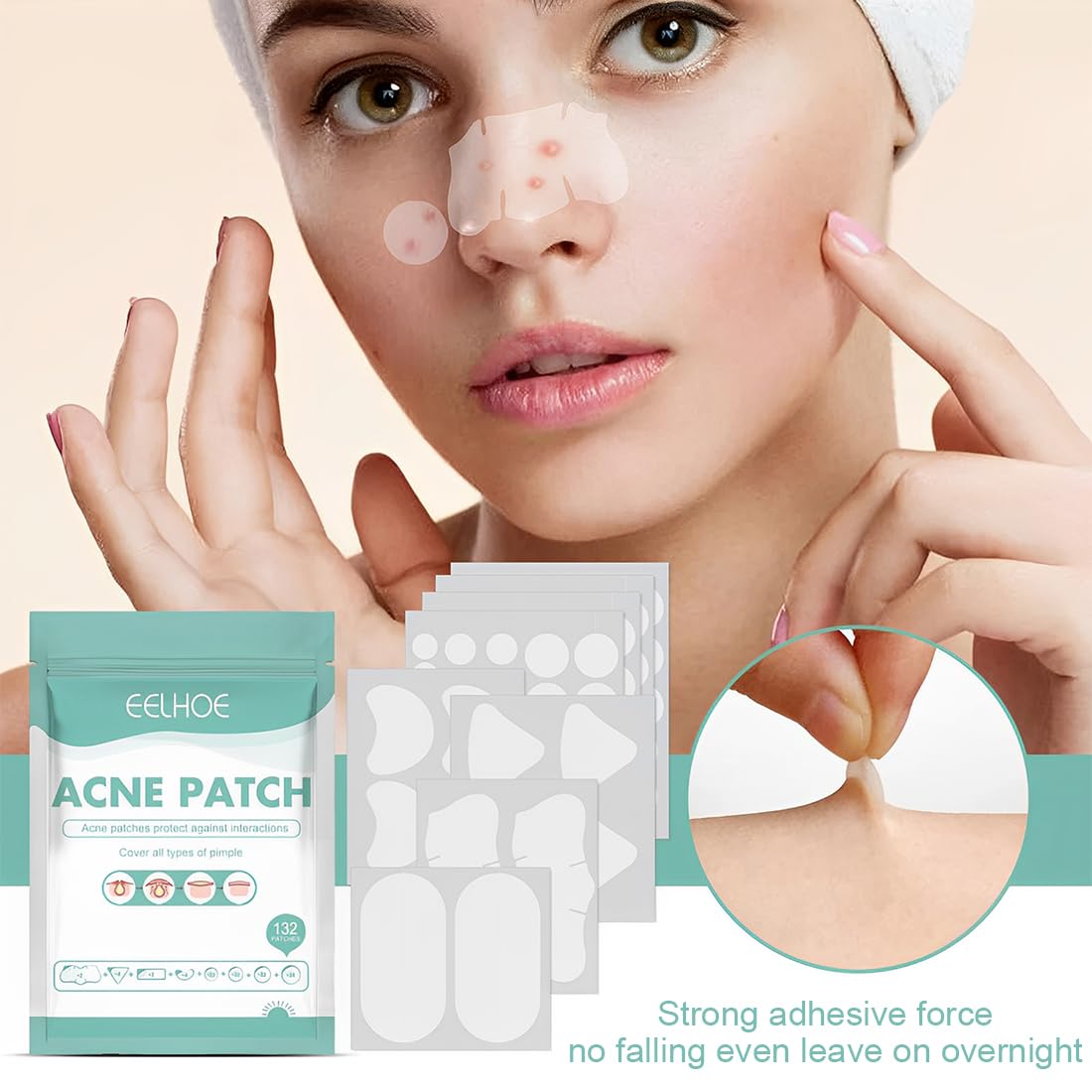 Grandi patch per brufoli in 8 misure per brufoli grandi, 132 pezzi pimple patch per acne per viso e corpo, per coprire brufoli, imperfezioni della pelle e acne, adatte per tutti i tipi di pelle