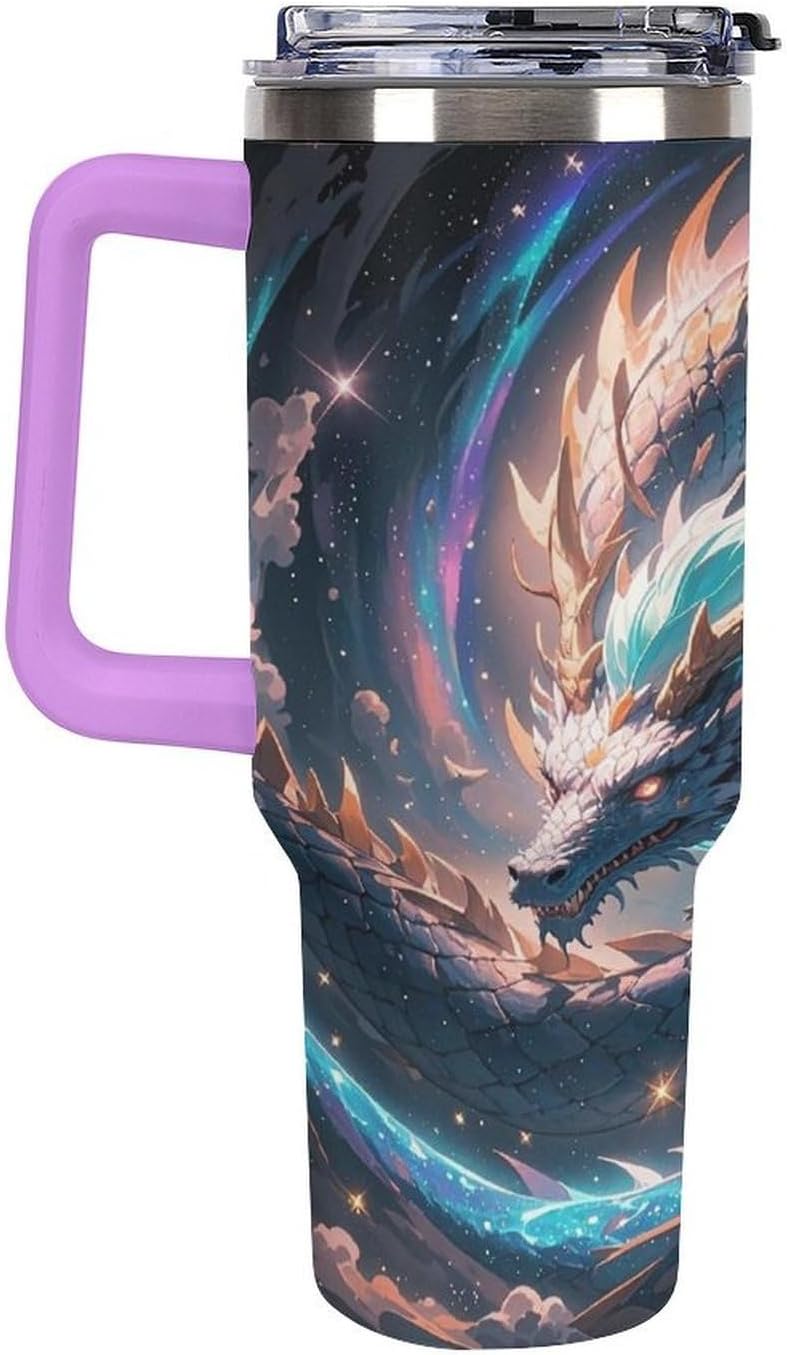 The Dragon Is Soaring Travel Coffee Mug Reusable Durable Stainless Steel Insulated Tumbler with Handle And Straw Leak Resistant Portable Thermal Cup Gifts for Men Women 40 Oz