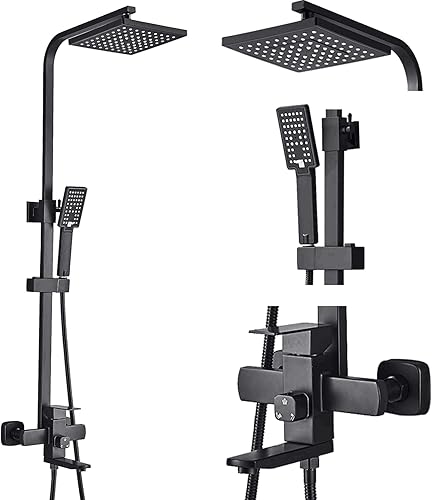 Miniatura 9 de Sistema de ducha de latón negro mate con cabezal de ducha de 8 pulgadas y rociador de mano, 2 asas cruzadas, juego completo con boquilla de ducha