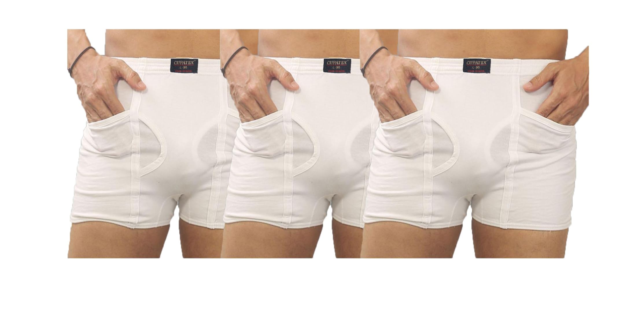 cupatex Men White Cotton Pocket Trunks Underwear 3 Pcs Combo-picture-37