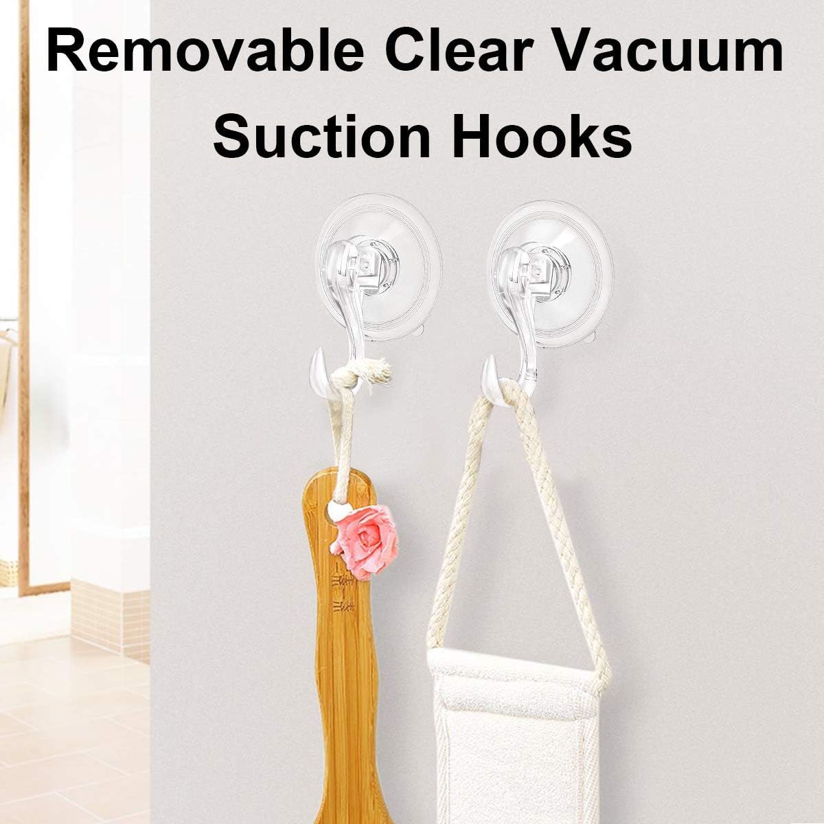 Suction Cup Hooks, 6PCS Heavy Duty Vacuum Strong Suction Cups with Hooks Large Clear Reusable Suction Cup Hook for Shower Bathroom Towel Window Glass Kitchen Utensils and Christmas Wreath Hanger