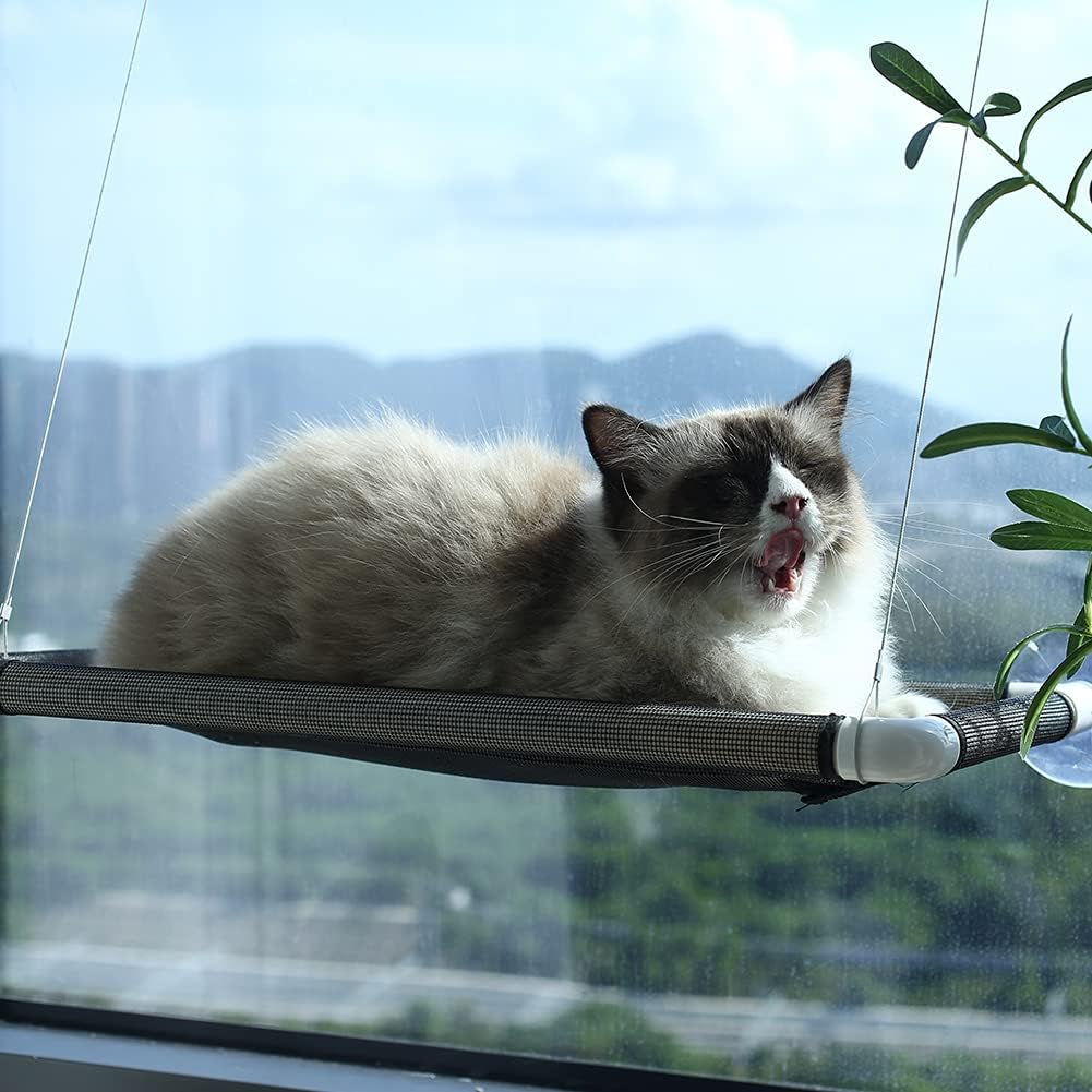 Cat Window Perch, Cat Hammock Window Seat, Cat Bed, Space Saving Window Mounted Cat Bed for Large Cats Premium Set Comfortable and…