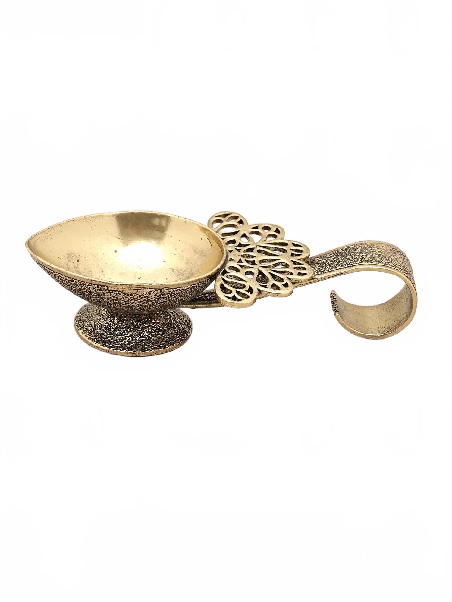 Exotic India 4" Small Superfine Handheld Brass Diya | Religious Puja Temple Room Oil Lamp for Home Décor, Office, Table Décor