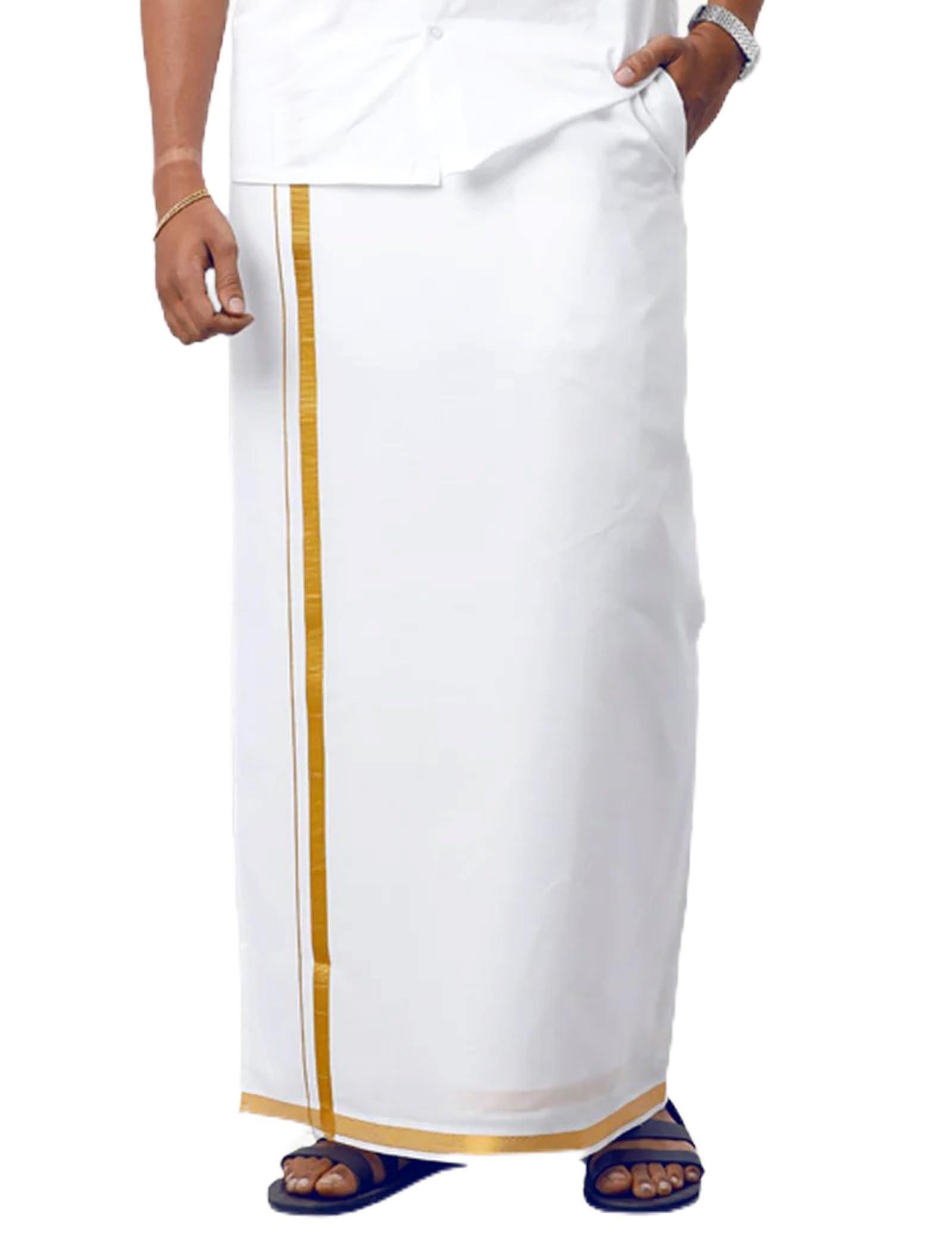 tuni mani Men's Cotton Welcro Dhoti/Pocket Vesti/Zari Border/White/adjustable for all size-picture-51