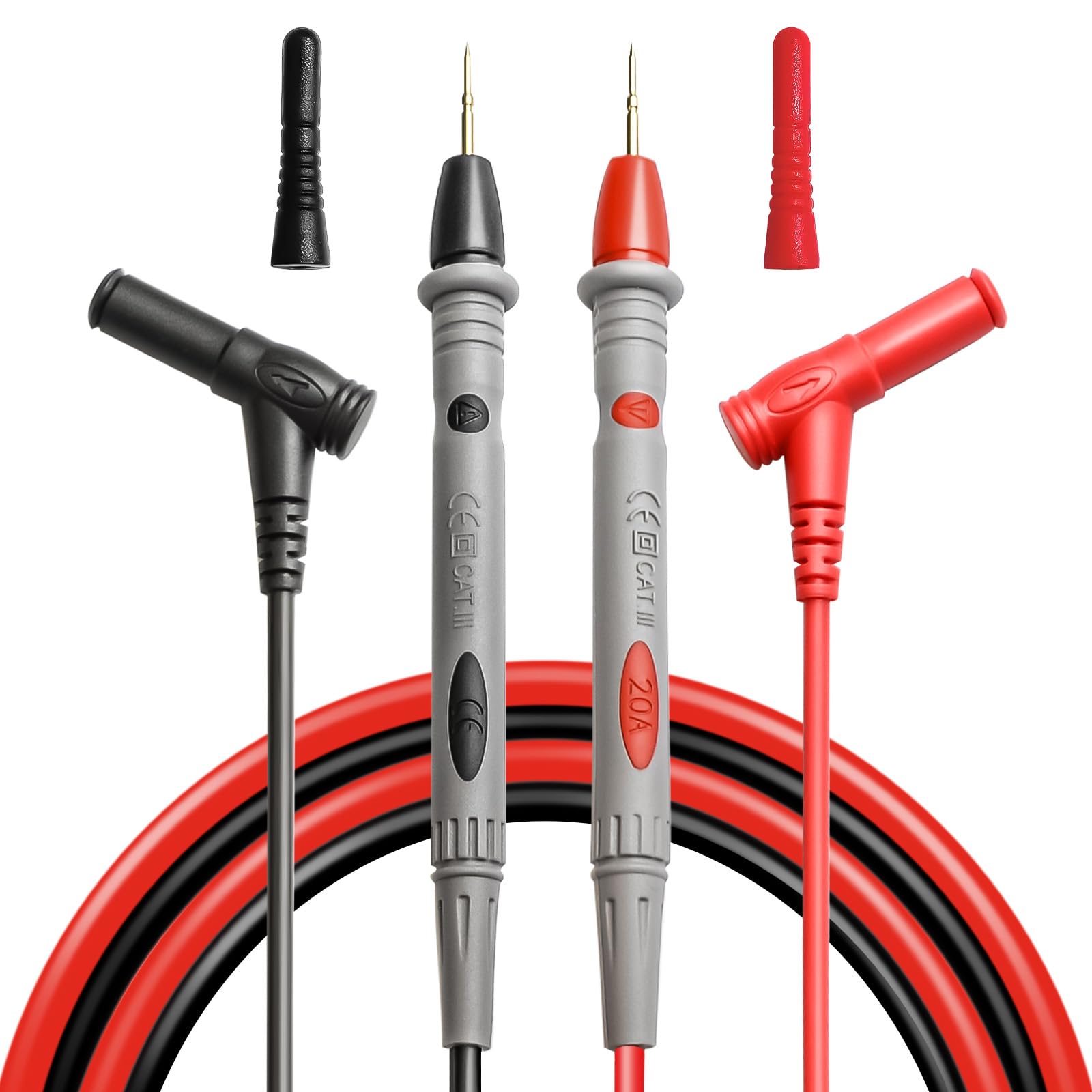 Anyongora Multimeter Test Leads 1000V 20A, Professional Multimeter Leads Set, Ultra-Sharp Copper Needle Tip Probes, 4mm Banana Plugs for DMM,