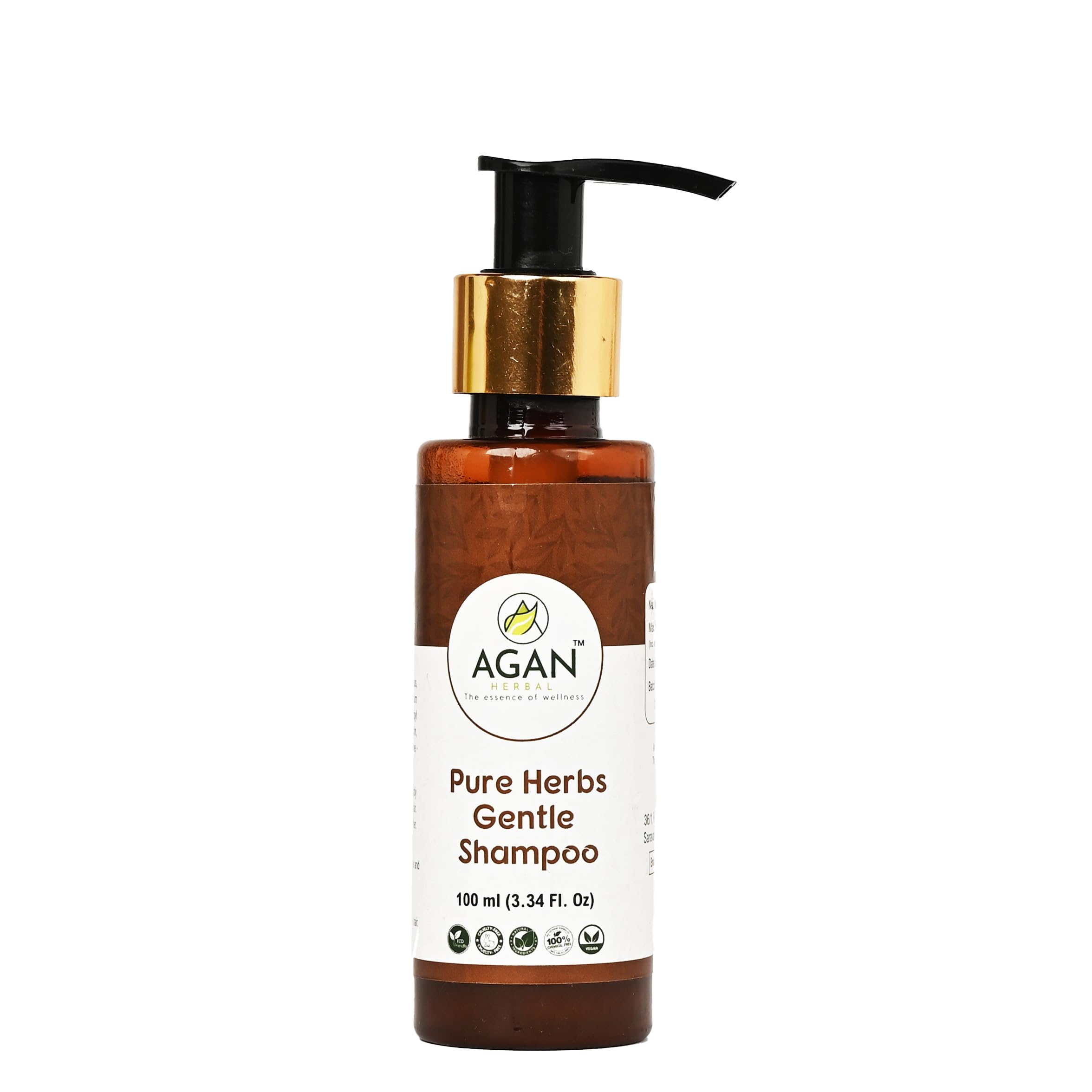 AGAN HERBAL Pure Herbs Gentle Shampoo | For Smooth & Shining Hair With The Goodness of Shikkai, Bringraj, Neem, Amla & Reetha | For All Hair Type 100ML