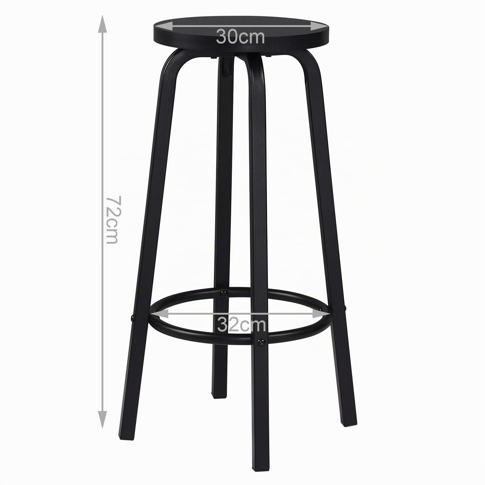 WOLTU Taburete de Bar Juego de 2, Taburete Alto Cocina para Salon Cocina Estructura de Metal, Asiento de MDF, Negro