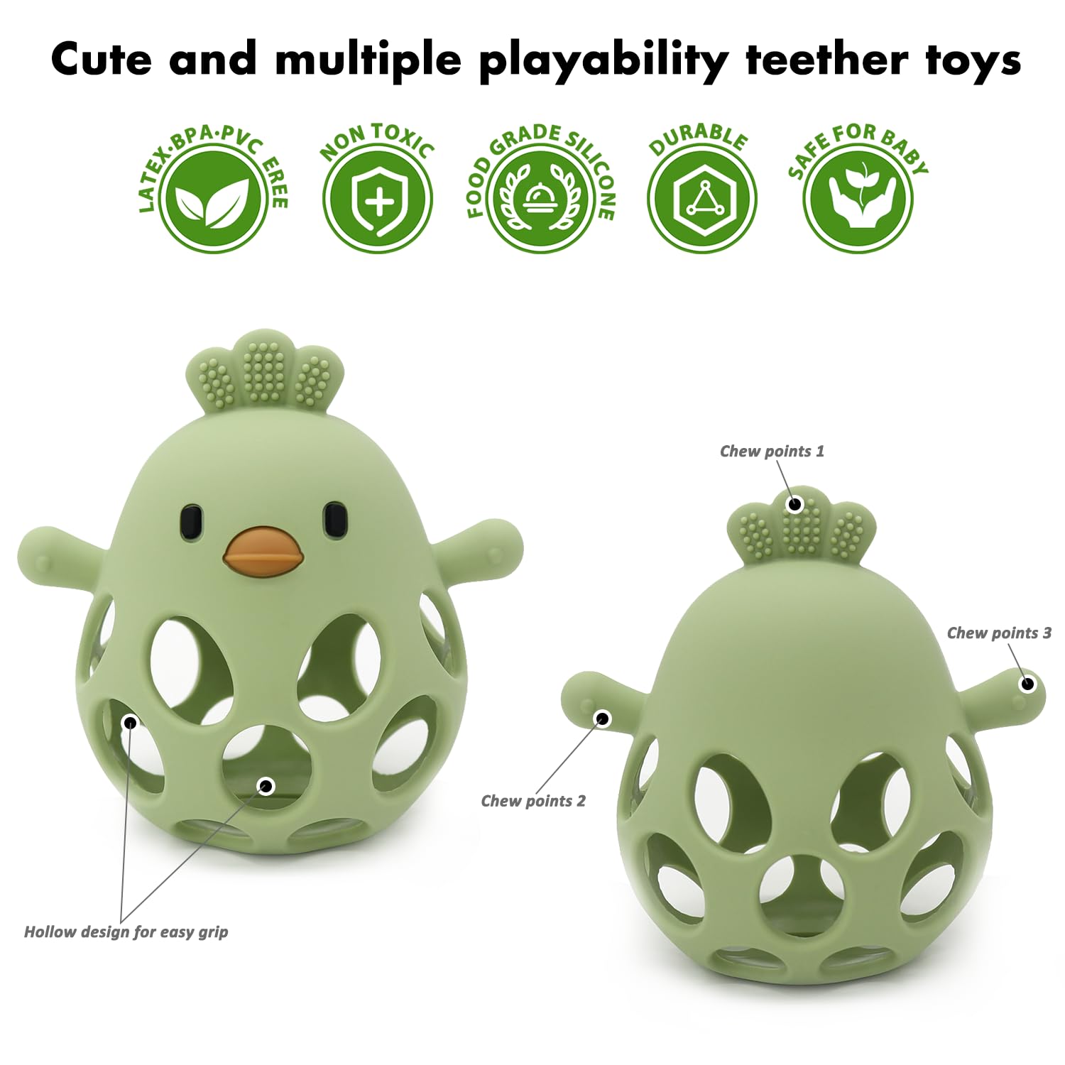 Teething Toys for Baby, New Infant Silicone Chicken Baby Teether Toy Sensory Toy from 0 Months Prevents Finger Sucking - Image 3