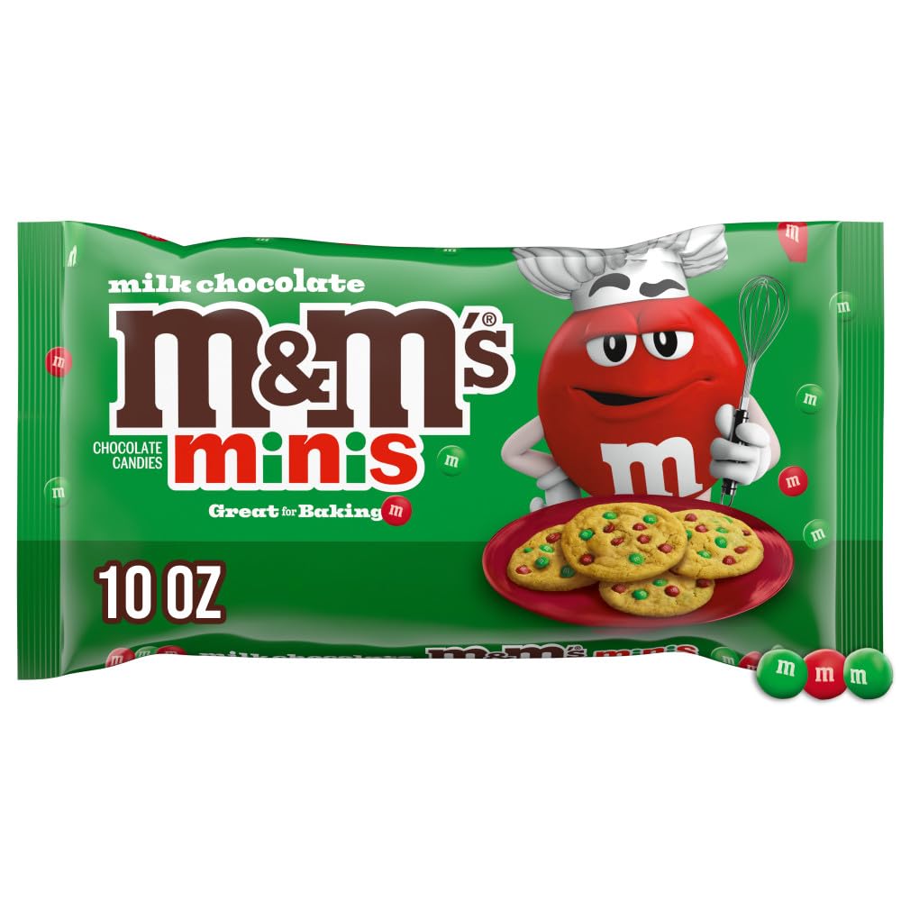 M&M'S Minis Milk Chocolate Candy Red & Green Christmas Candy Baking Bits, 10 Oz Bag