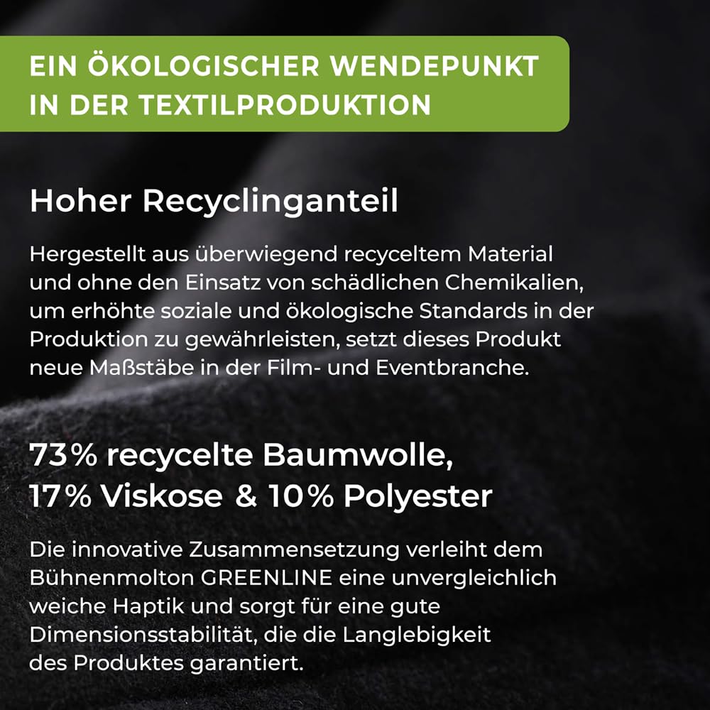 B1 Bühnenmolton konfektioniert – Molton-Vorhang Greenline, blickdichter Verdunkelungsvorhang mit 16er Ösen, ideal für Film, Foto, Theater & Event – 3 x 3 m, 320g/m2, Schwarz