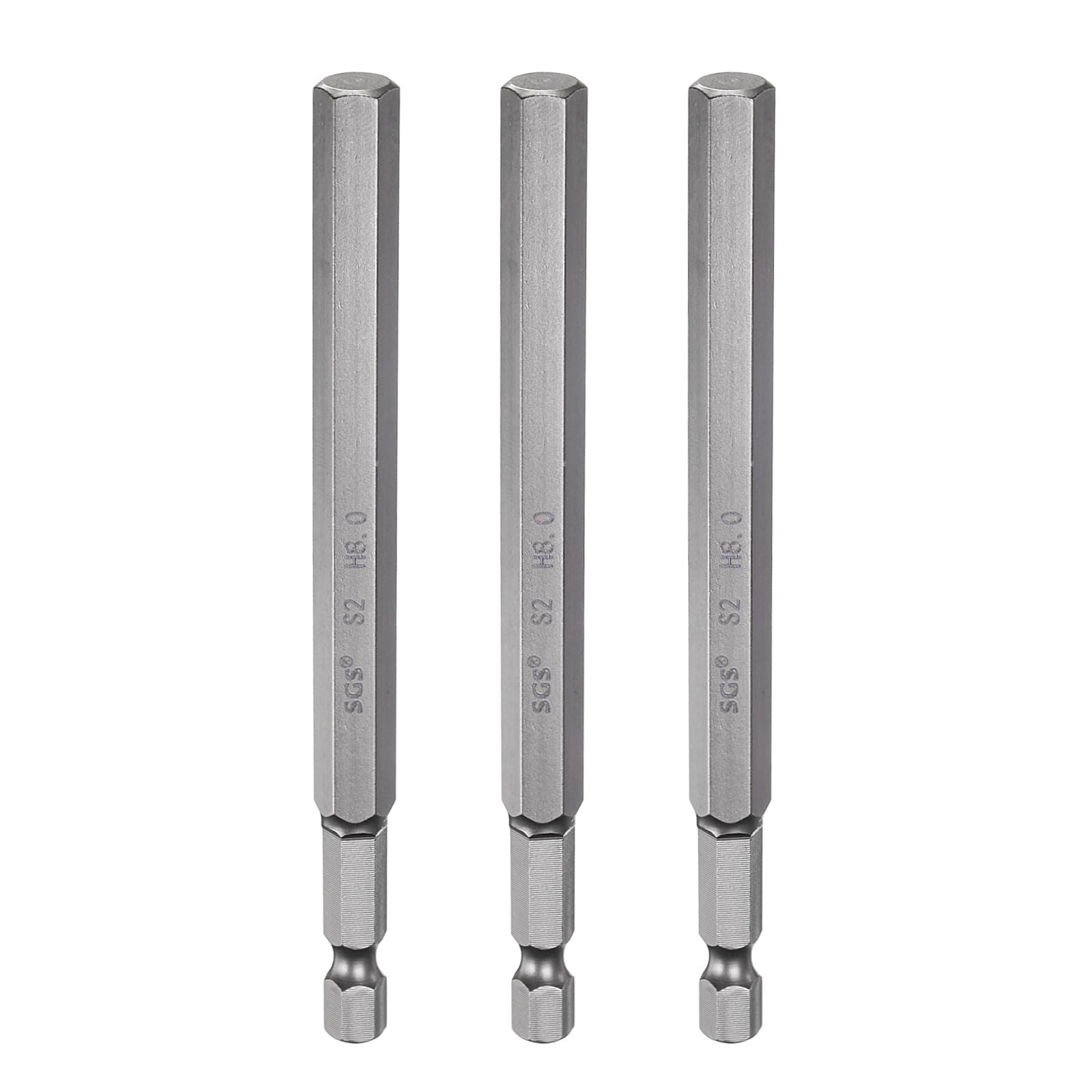 sourcing map 3pcs H8.0 Hex Head Drill Bit Wrench 8mm Metric Flat Tip 1/4" Hex Shank 110mm (4.3") Long Magnetic Hexagonal Screw Driver Socket Industrial Screwdriver Power Bits