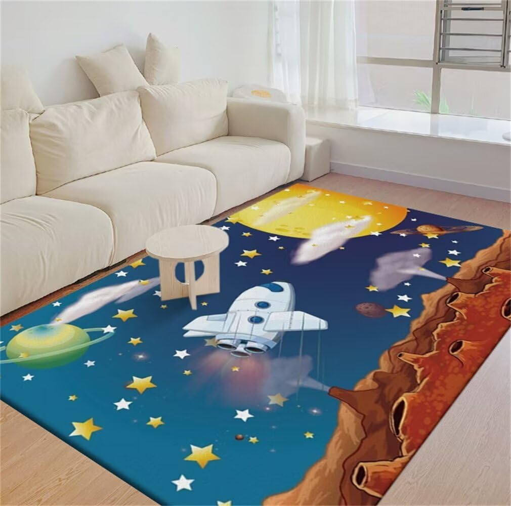 Grand tapis de salon bleu 250x300 cm idéal pour chambre ado et jeux